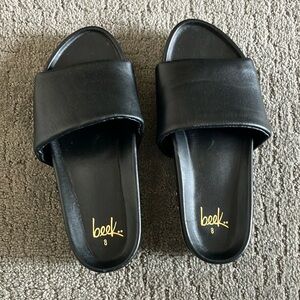 Beek Black Leather Slide Sandals
